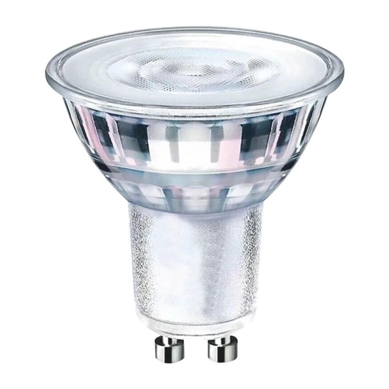 LED GU10 Spot Bulb with white housing and GU10 base on white background