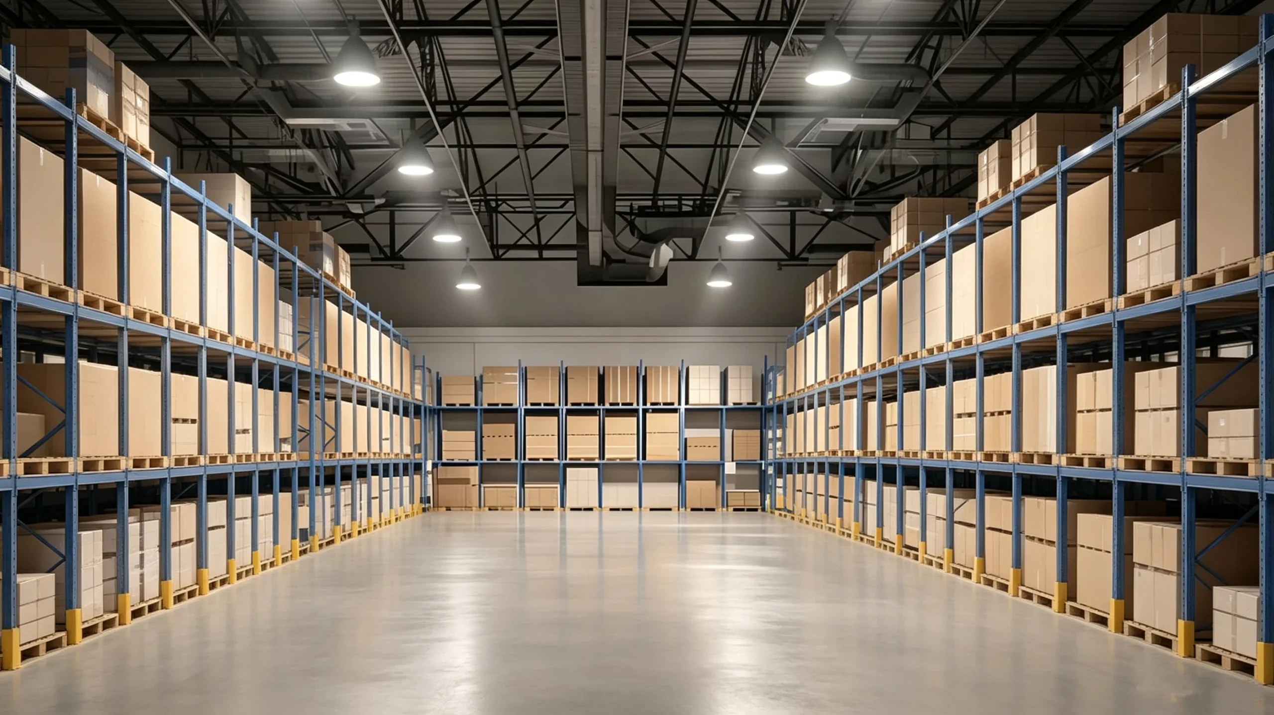 DURALUX LED T140 Bulb illuminating industrial warehouse ceiling with bright LED lighting