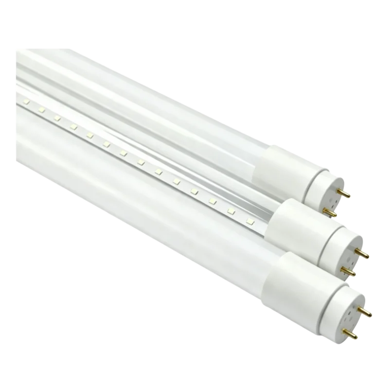 T8 LED Glass Tube with G13 base and transparent glass cover on white background