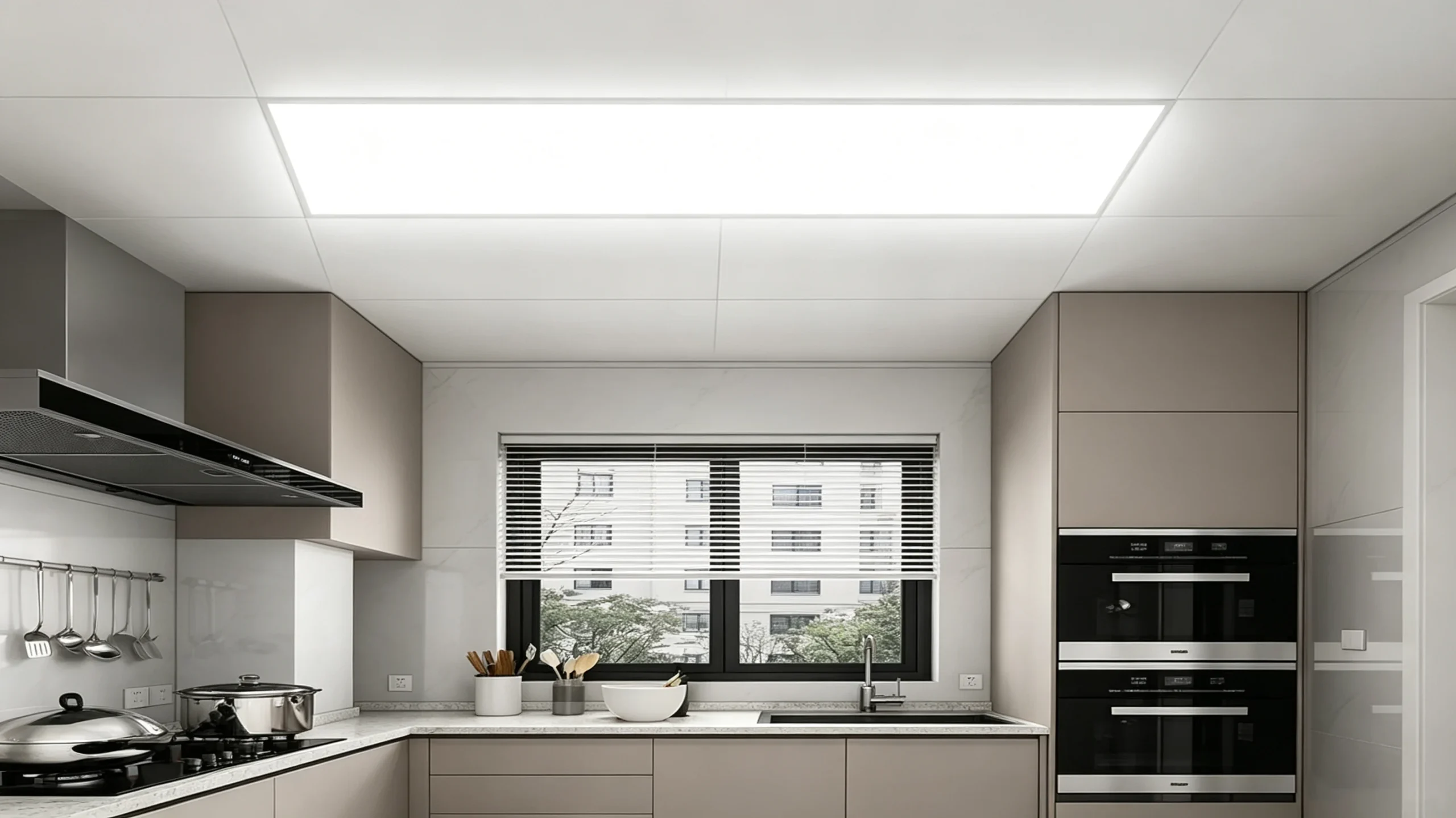 LED Aluminum Panel Light installed in office suspended ceiling grid