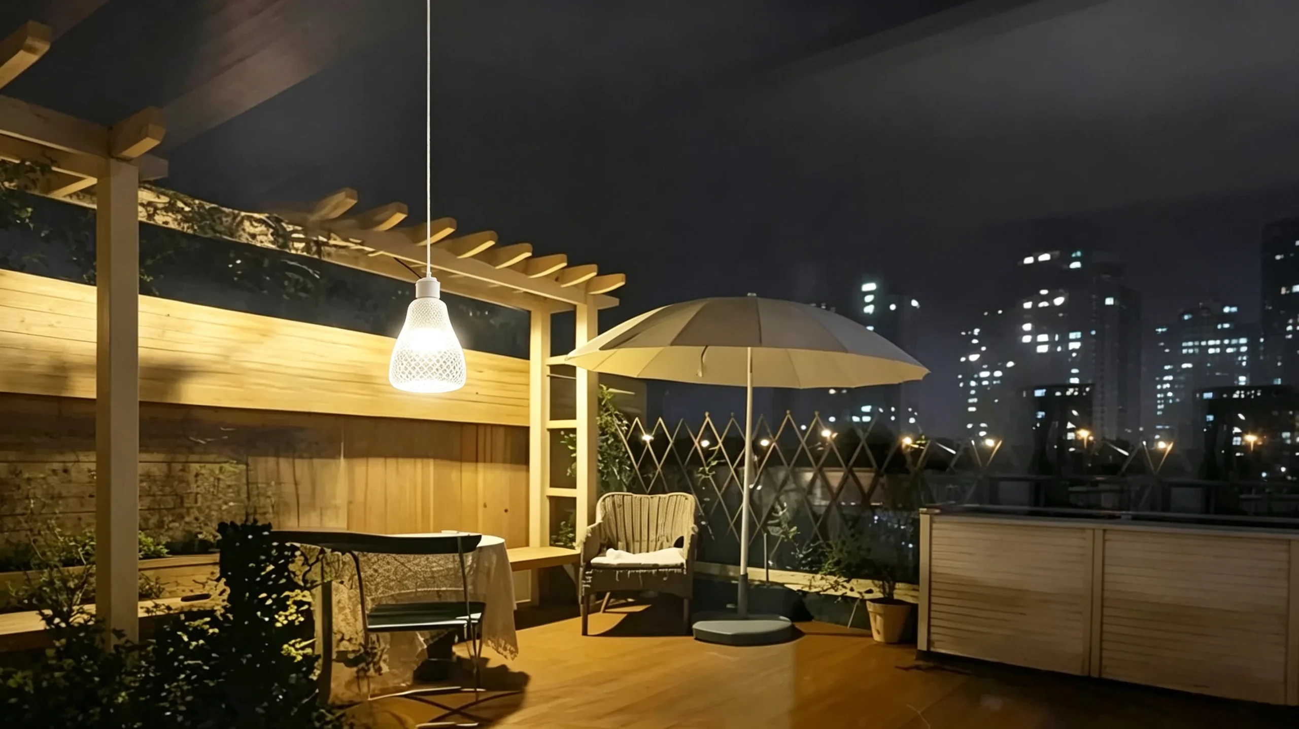 LED Emergency Bulb providing backup light during power outage at balcony