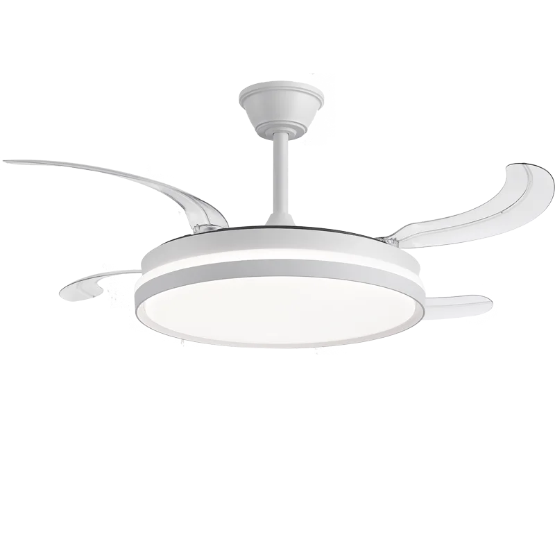 Retractable Blade LED Ceiling Fan with four fold-away ABS blades, dual LED panel and four finish options